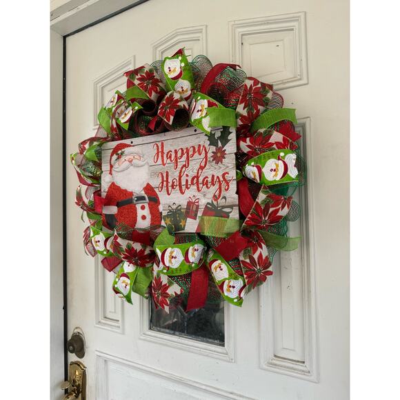 Happy Holidays Santa Wreat Festive Red and Green Christmas Wreath Door Decor xxx - Picture 7 of 8